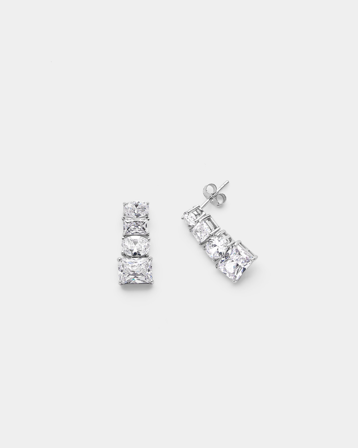 Vogue drop stud earrings four square zircons in Silver 925