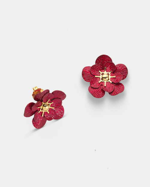 Vogue stud earrings in red flower shape in gold-plated Silver 925