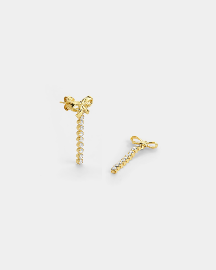 Vogue earrings with nine zircons & a bow in gold-plated Silver 925