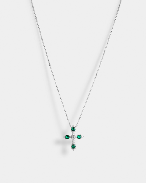 Vogue cross emerald & white zircons in Silver 925