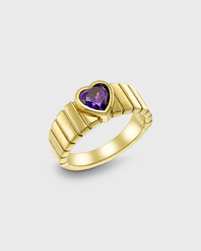 Vogue ring with purple stone in heart shape in gold-plated Silver 925