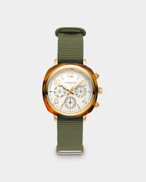 Vogue Colette watch white dial and dark green nato strap