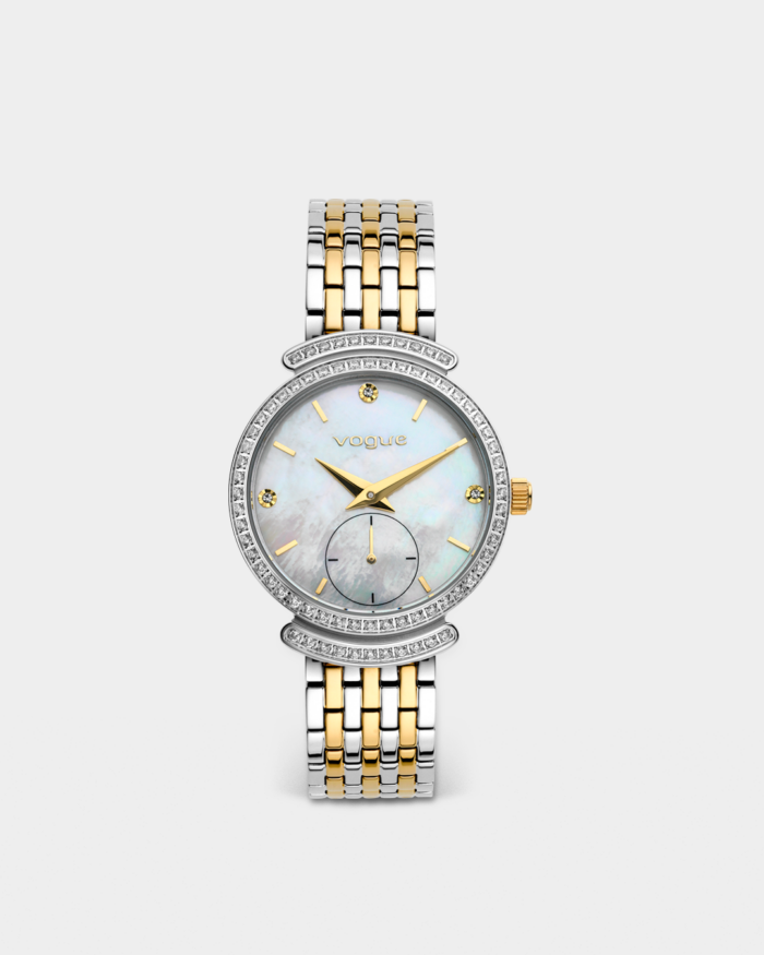 Vogue Saint Tropez watch two tones gold-silver stainless steel bracelet and silver mother of pearl dial