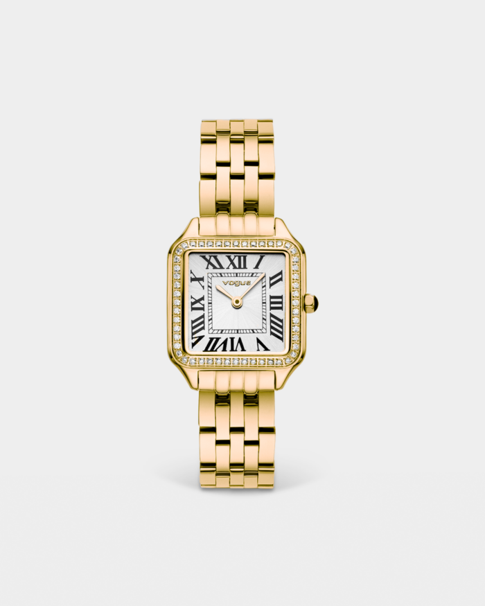 Vogue Victoria watch gold stainless bracelet, white dial and stones