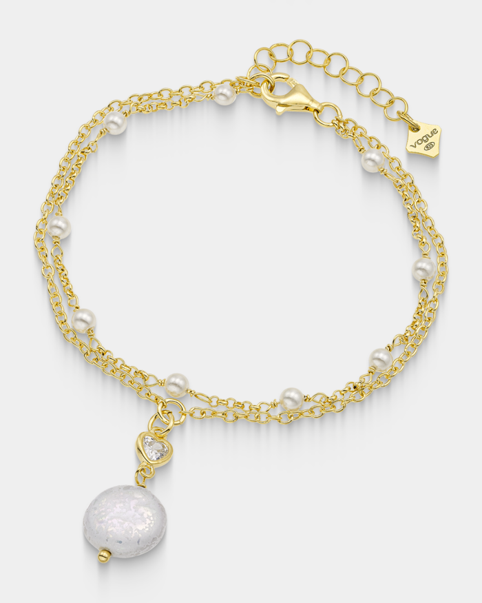 Vogue double chain bracelet with white pearls in gold-plated Silver 925