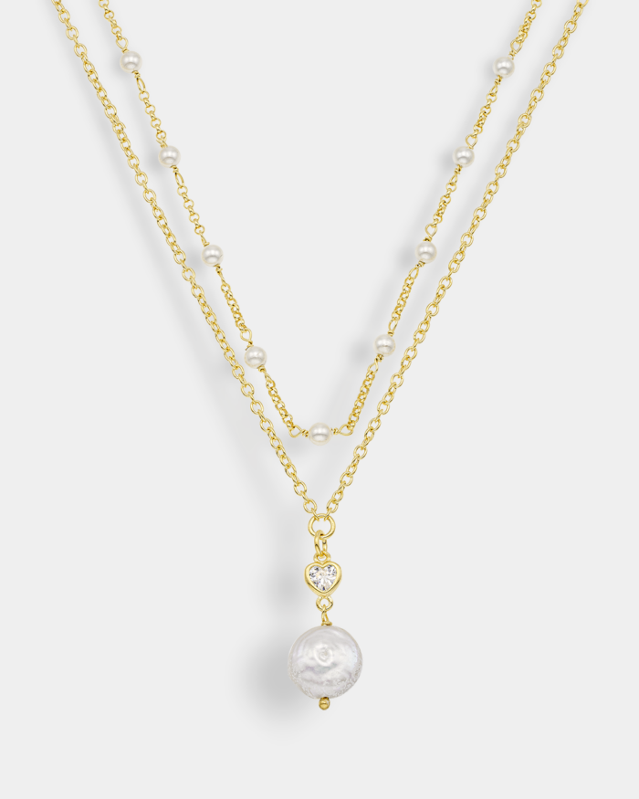 Vogue double chain necklace with white pearls in gold-plated Silver 925