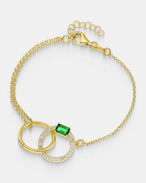 Vogue bracelet with entwined hoops and emerald zircon in gold-plated Silver 925