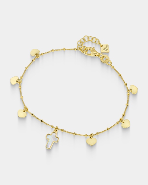 Vogue bracelet with a cross and hearts in gold-plated Silver 925