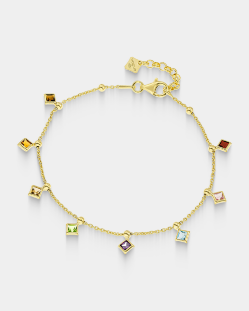 Vogue charm bracelet with colorful zircons in gold-plated Silver 925