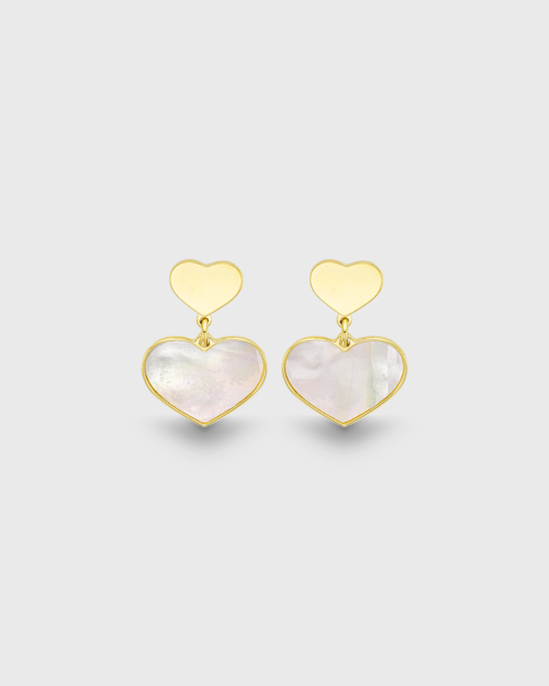 Vogue earrings with double heart in gold-plated Silver 925 and wihite mother of pearl