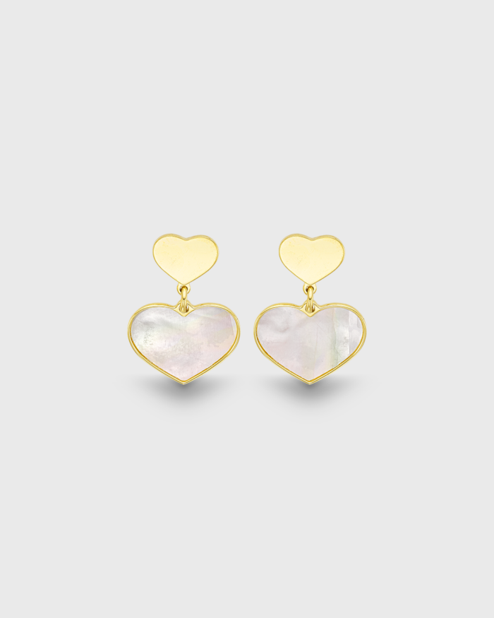 Vogue earrings with double heart in gold-plated Silver 925 and wihite mother of pearl