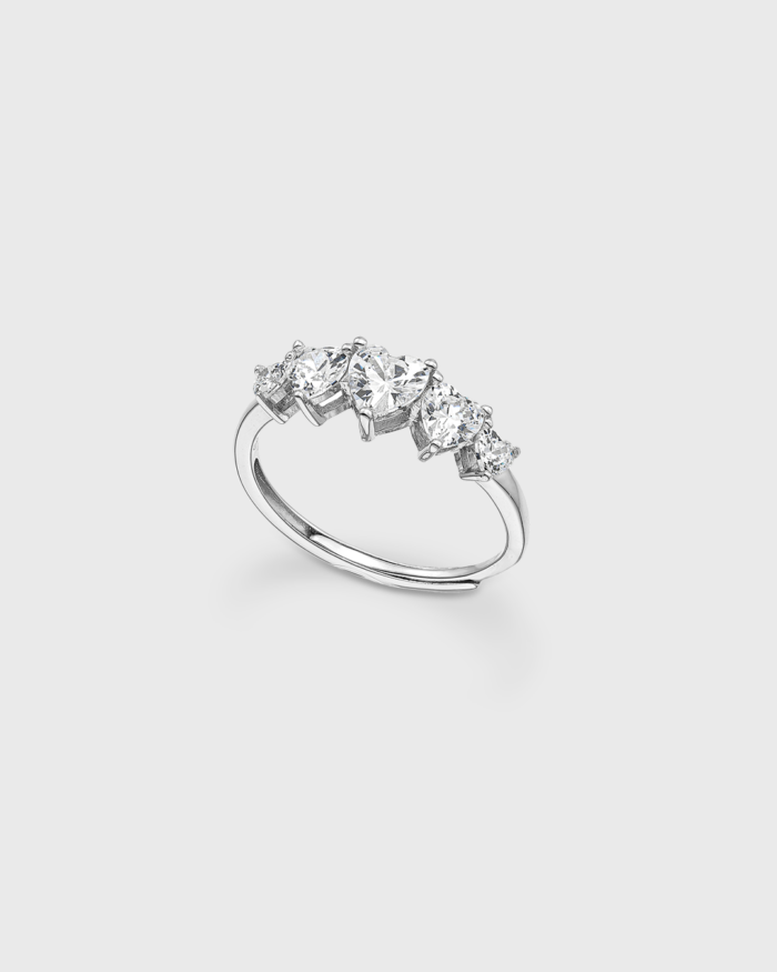 Vogue ring with heart-cut zircons and Silver 925