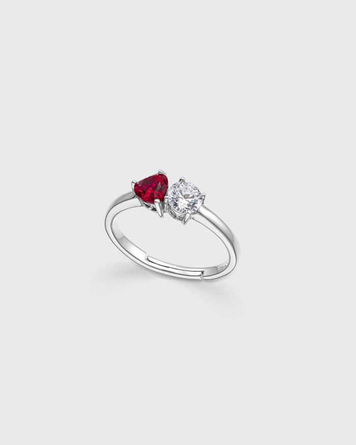 Vogue ring with red and white zircons in Silver 925
