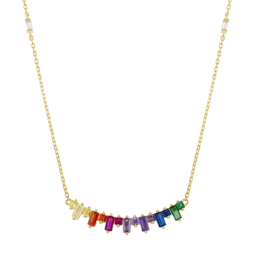 Vogue necklace with colorful zircons and chain in gold-plated Silver 925