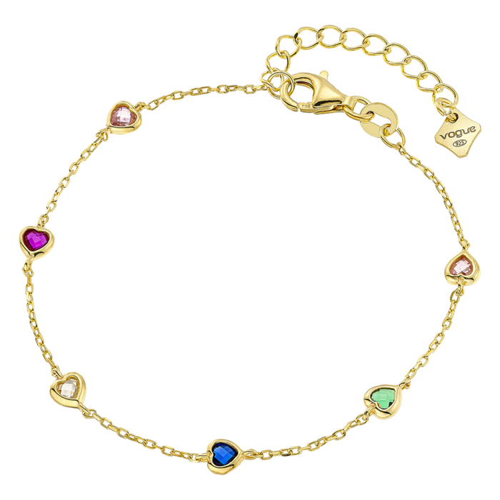 Vogue bracelet with colorful heartw and gold-plated Silver 925