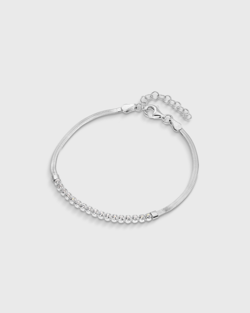 Bracelet with snake chain in Silver 925° and white zircons