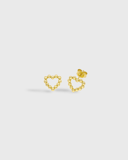 Gold-plated beaded heart stud earrings Silver 925°