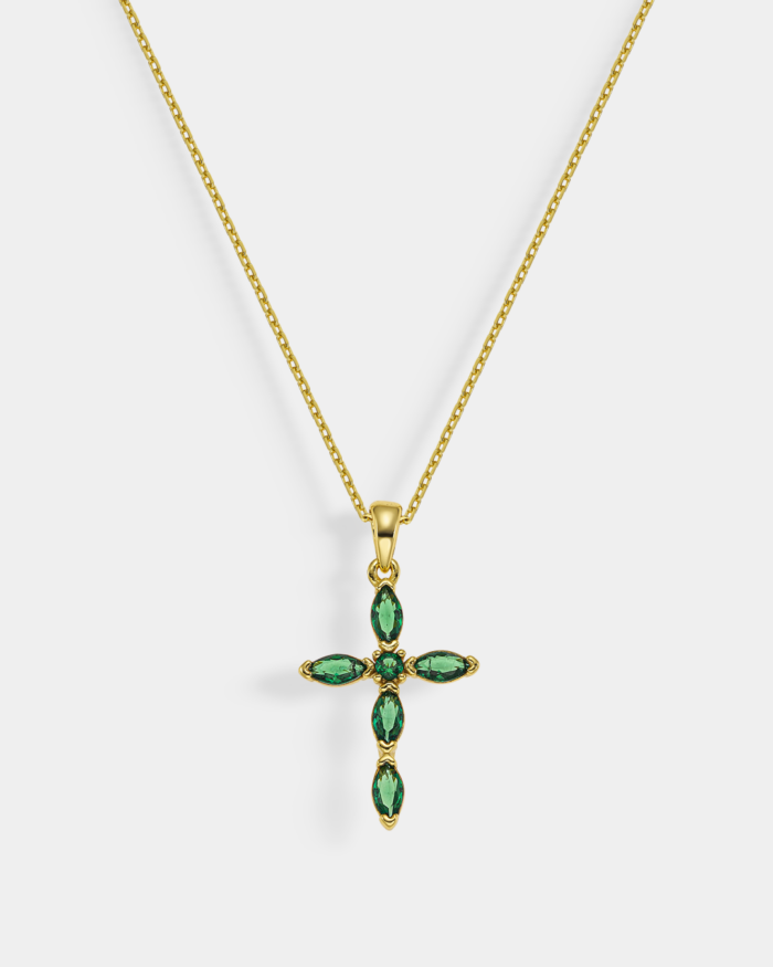 Gold-plated Silver 925° cross pendant with emerald stones