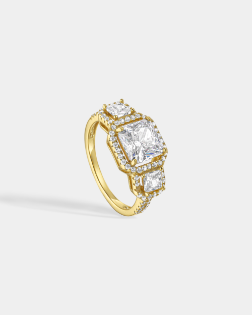 Ring with triple-center design and white zircons in gold-plated Silver 925°