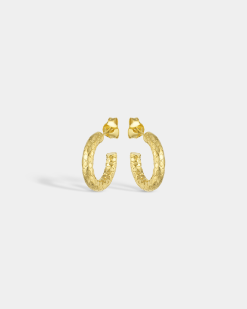 Hammered texture hoop earrings in gold-plated Silver 925°