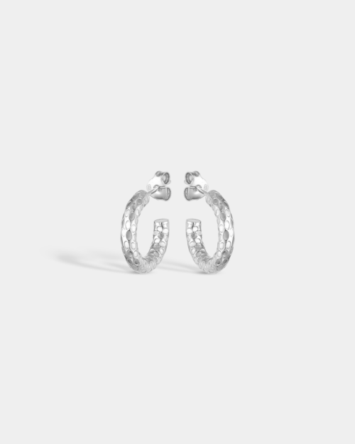 Hammered texture hoop earrings in Silver 925°