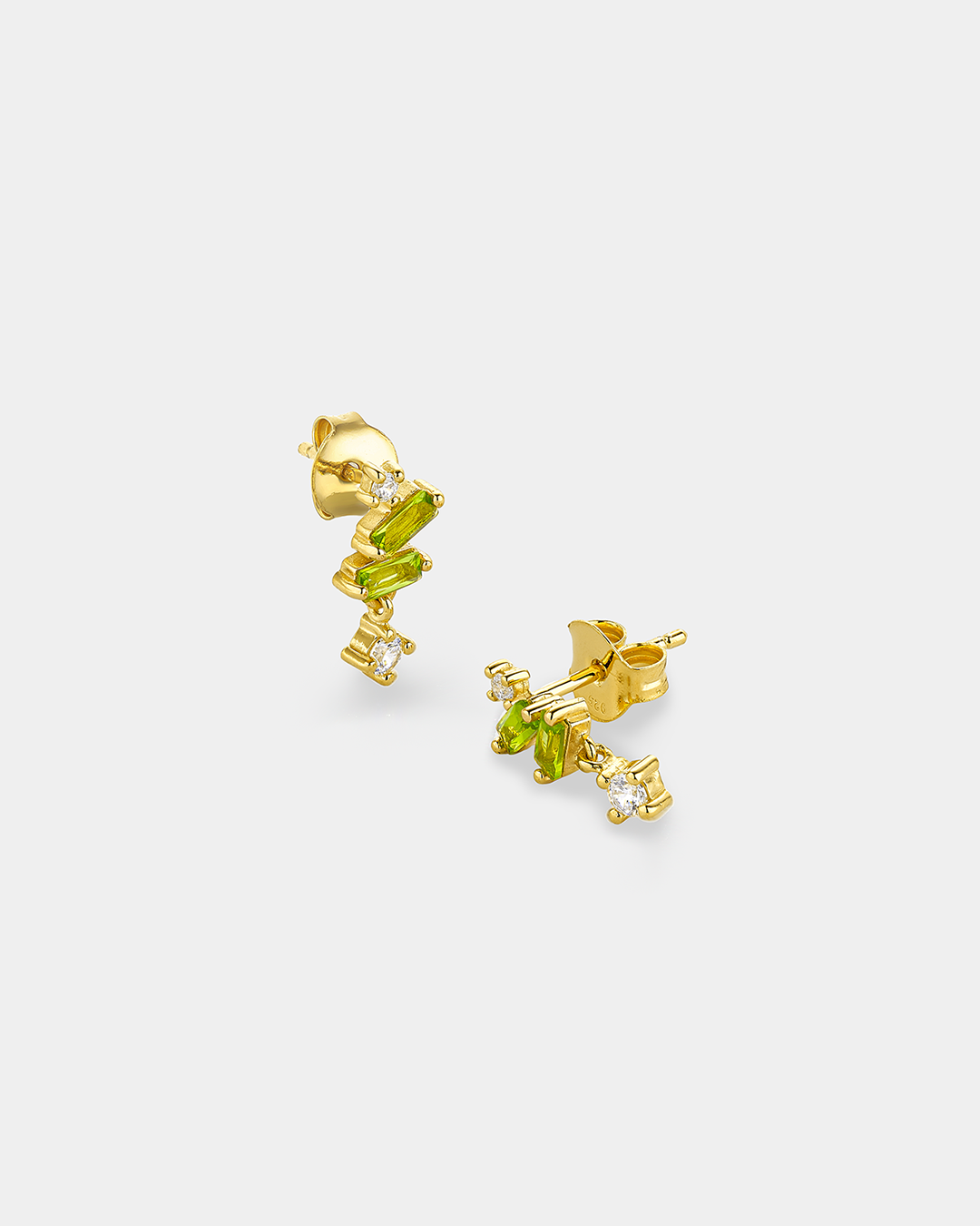20172802251 Stud earrings with green baguette stones and white zircons in gold-plated Silver 925°