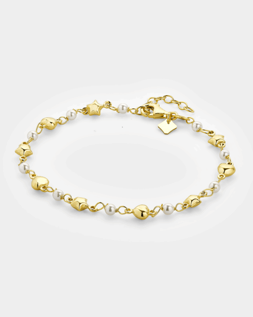 Bracelet in gold-plated Silver 925° with decorative motifs and white pearls