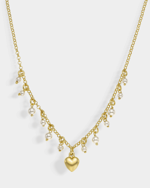 Charm necklace in gold-plated Silver 925° with hearts and pearls