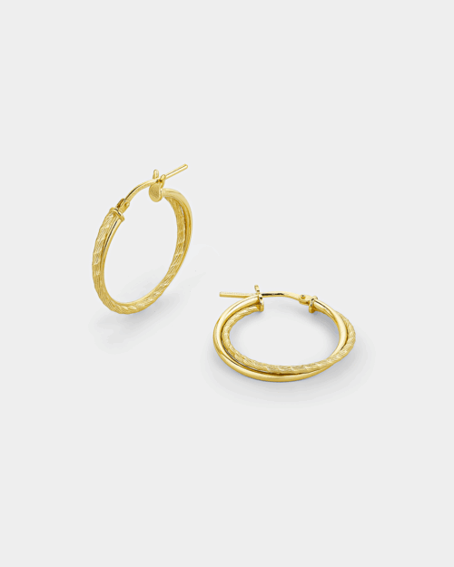 Medium double  hoops with diamond cut finish in gold-plated Silver 925°