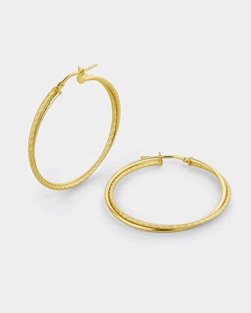 Large double hoops with diamond cut finish in gold-plated Silver 925°