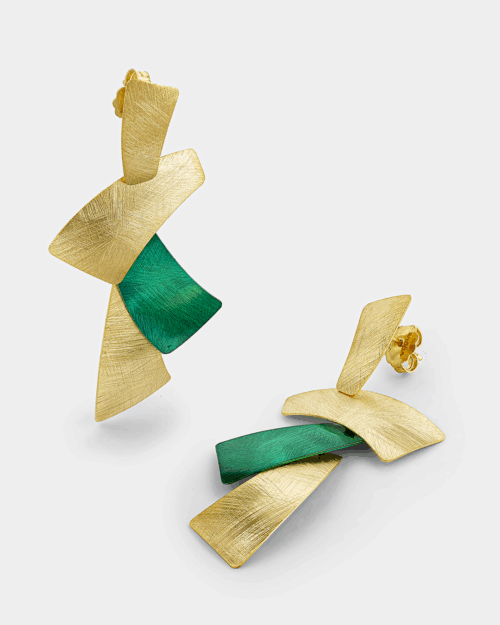 20179705201 Earrings with brushed finishing and green color