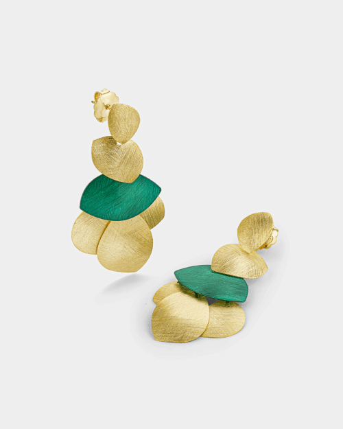 20179805201 Earrings with brushed finishing and green color in gold-plated Silver 925°