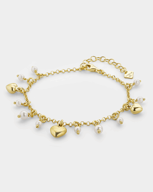 Charm bracelet in gold-plated Silver 925° with hearts and pearls