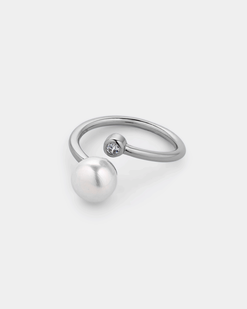 Open ring in Silver 925° with pearl and zircon detail