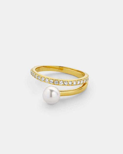 Ring with pearl and nano zircons in gold-plated Silver 925°