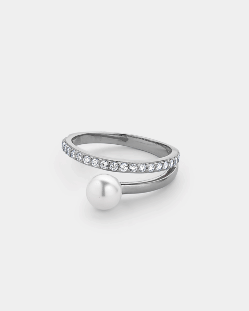 Ring with pearl and nano zircons in Silver 925°