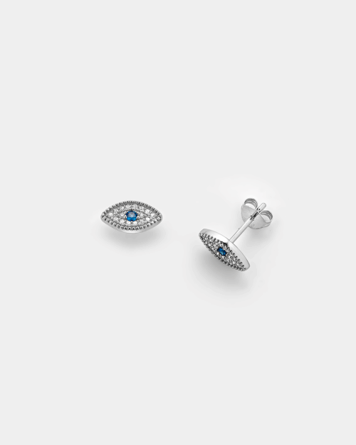 Stud earrings blue zircon eye in Silver 925°