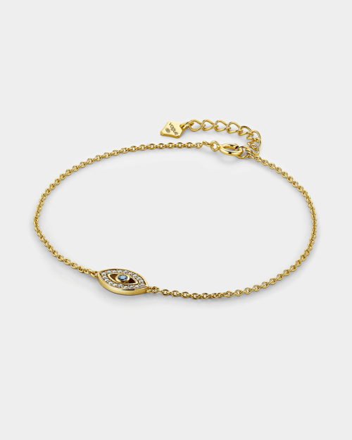 Stud earrings blue zircon eye in gold-plated Silver 925°