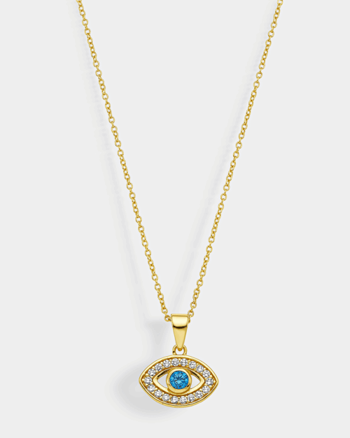 Necklace with blue zircon eye pendant in gold-plated Silver 925°