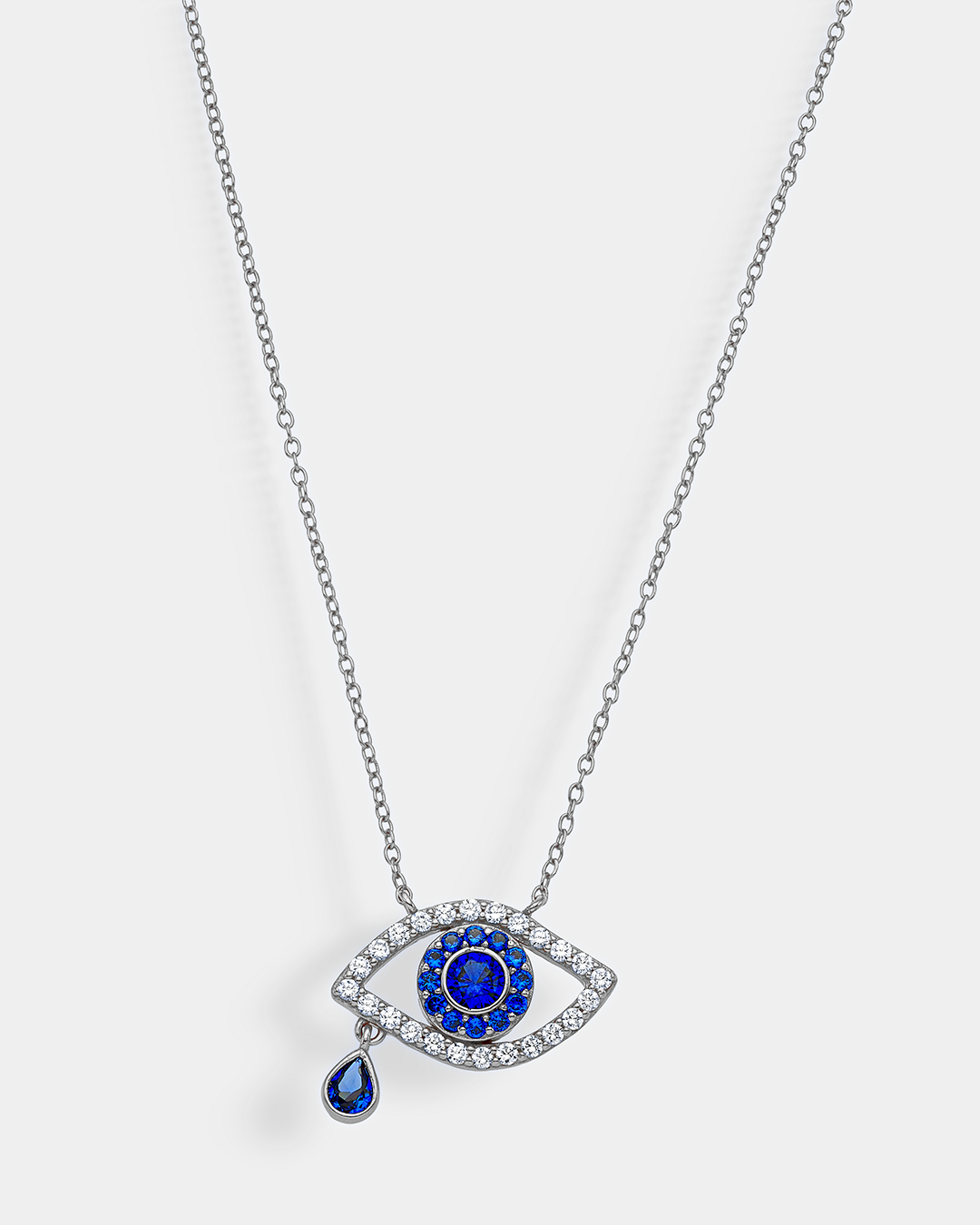 20170955423 Eye necklace with blue and wihite zircons in Silver 925°