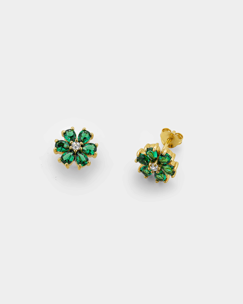 Stud green flower earrings in gold-plated Silver 925°