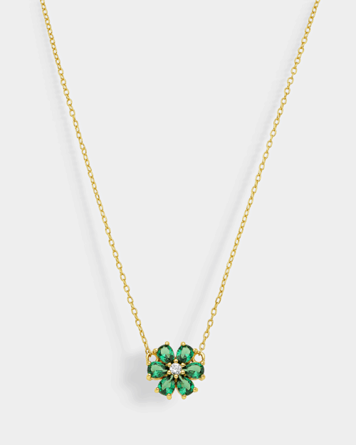 Necklace with grren flower pendant in gold-plated Silver 925°