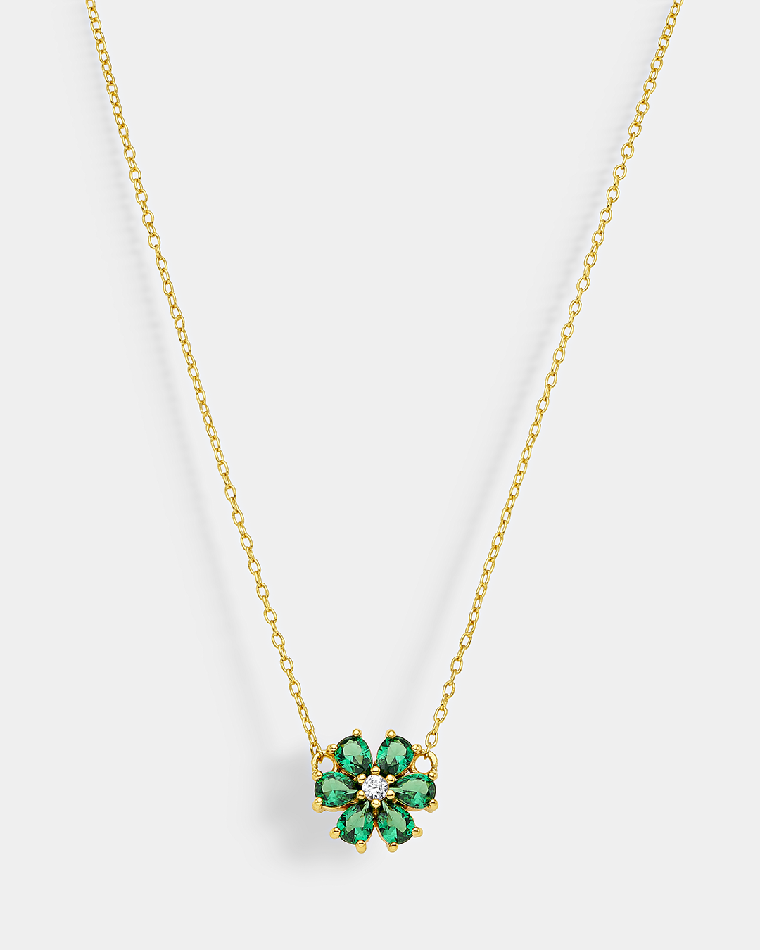 20171355451 Necklace with grren flower pendant in gold-plated Silver 925°