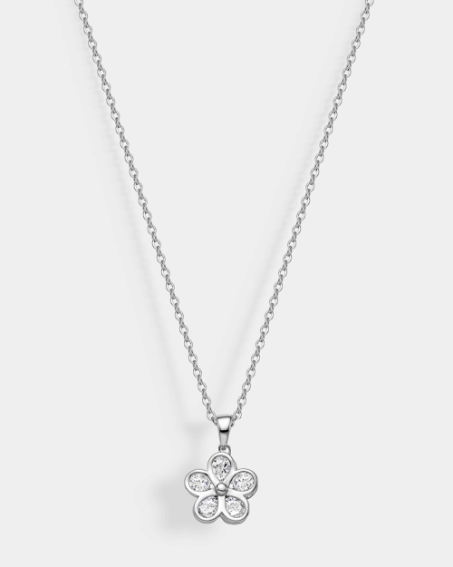 Flower pendant necklace white white zircons in Silver 925°