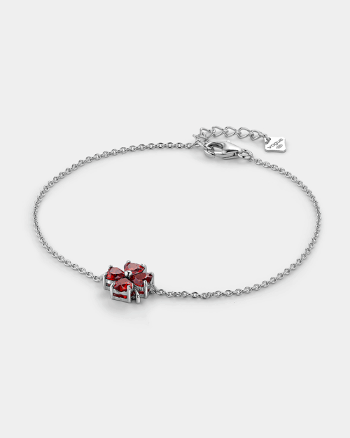 Four-leaf motif bracelet with pear-cut red zircons in Silver 925°
