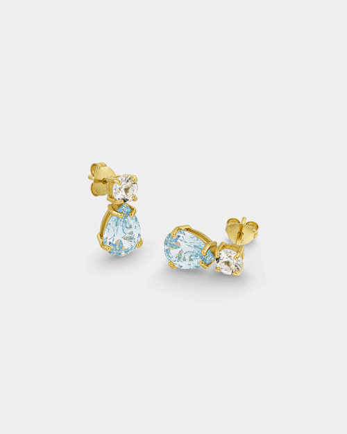 20177554221 Earrings with aqua and white teardrop zircons in gold-plated Silver 925°