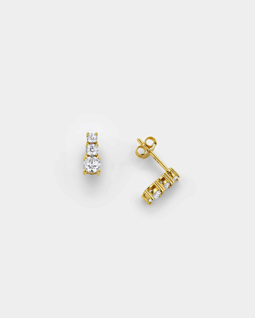Earrings with triple zircons in gold-plated Silver 925°