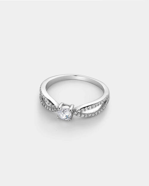 Solitaire ring with double zircon band in gold-plated Silver 925°