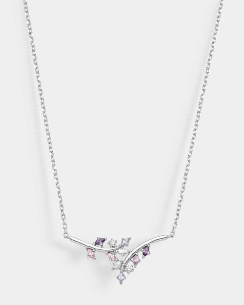 Necklace with multicolor zircon branch design in Silver 925°