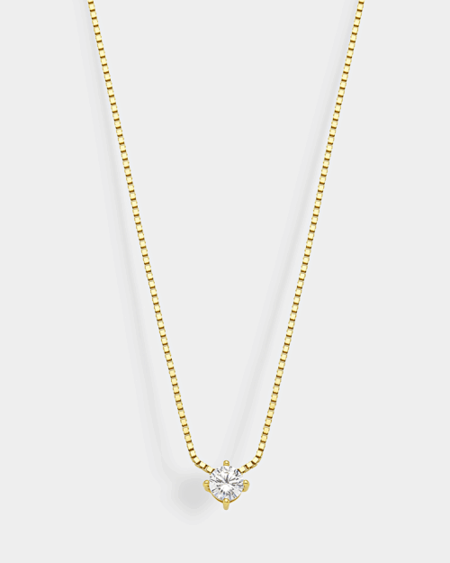 Solitaire necklace with box chain in gold-plated Silver 925°